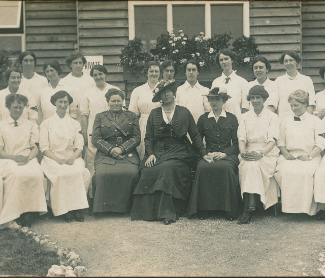 Pauline Paget (centre) surrounded by masseuses of the Almeric Paget Military Massage Corp.