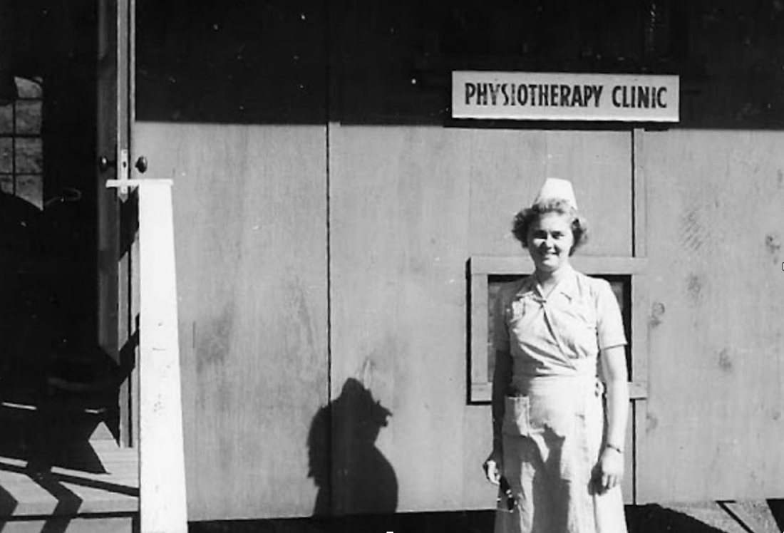 1LT Bette Horstman in front of the PT Clinic Saipan 1945
