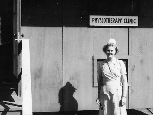 1LT Bette Horstman in front of the PT Clinic Saipan 1945