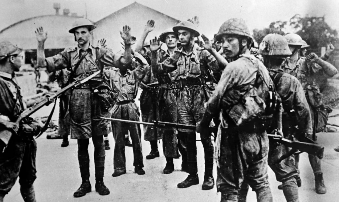 Some of the British, Australian, Indian and Chinese forces captured by Japanese forces during the fall of Singapore, 15 February 1942. Photograph: Paul Popper/Popperfoto/Getty Images.