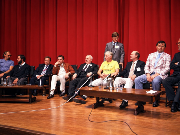 IFOMPT Conferencce in Christchurch, New Zealand, 1980. From the left: Olaf Evjenth, Richard Erhart, Vladimir Janda, ?Dr Schmidt, James Cyriax, Robin McKenzie with Stanley Paris behind, Geoffrey Maitland, Sandy Burkhart, Alan Stoddard. Source: Facebook Global Cyriax Institute Asia